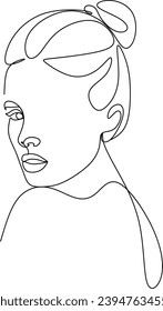 Woman's face continuous line drawing. Abstract minimal female portrait. Logo, icon, label.Hand drawn vector illustration without artificial intelligence