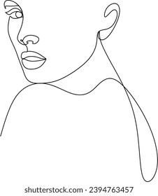 Woman's face continuous line drawing. Abstract minimal female portrait. Logo, icon, label.Hand drawn vector illustration without artificial intelligence