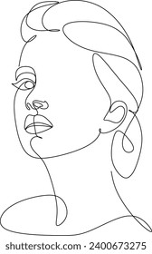 Woman's face continuous line drawing. Abstract minimal female portrait. Logo, icon, label.Without artificial intelligence.