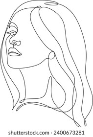 Woman's face continuous line drawing. Abstract minimal female portrait. Logo, icon, label.Without artificial intelligence.