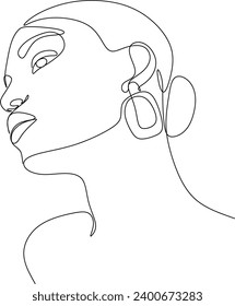 Woman's face continuous line drawing. Abstract minimal female portrait. Logo, icon, label.Without artificial intelligence.