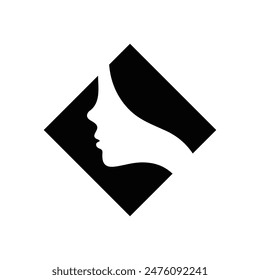 Woman's face in diamond or wajik shape. Profile of the beautiful girl, set of vector logo design template. Abstract design concept for beauty salon, massage, cosmetic and spa.