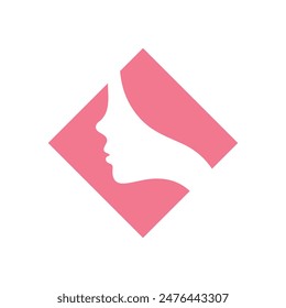 Woman's face in diamond or wajik shape. Profile of the beautiful girl, set of vector logo design template. Abstract design concept for beauty salon, massage, cosmetic and spa.