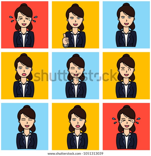 Womans Face Different Emotions Vector Illustration Stock Vector Royalty Free 1051313039 9913