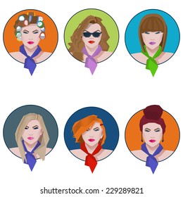 woman's face and different hairstyles for infographics on a white background, can be used as icons