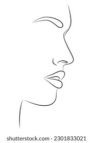 A woman's face drawn on a single line on a white isolated background. A beautiful portrait in a minimalist style. Vector illustration for printing.