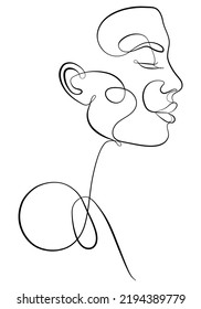A woman's face drawn with a single line on a white isolated background. Abstraction. Happy girl. Avatar for a beauty salon.