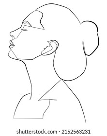 A woman's face draws a single line on a white isolated background. Vector illustration. Boho.