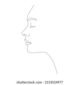 Das Gesicht der Frau zeichnet eine einzelne Linie auf weißem, isoliertem Hintergrund. Vektorgrafik. Das Gesicht einer Frau. Porträt des Minimalismus. Boho.