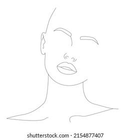 The woman's face draws a single line on a white isolated background. Vector illustration. A woman's face. Portrait of minimalism. Boho.
