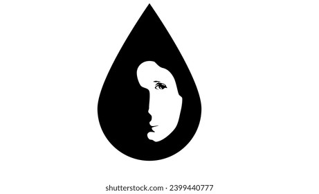 woman's face in drop, black isolated silhouette