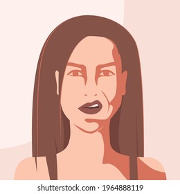 Das Gesicht der Frau drückt Verachtung, Ekel und Misstrauen gegenüber allem aus. Vektorflache Design-Illustration.