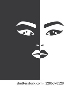 woman's face, eyes, eyebrows, lips, vector icon