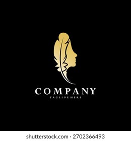 Cara de la mujer con el Vector del diseño del logotipo de la pluma