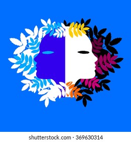 Woman's face in flower leaves. Abstract design concept for beauty salon, massage, cosmetic and spa. Vector logo design template. 