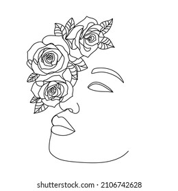 Woman's face with flowers on her head line
