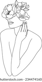 Dibujo vectorial en blanco y negro de un cuerpo femenino con traje de baño. Dibujo de una línea sobre un fondo blanco. Utilícelo para el diseño de tarjetas, afiches, pancartas, publicaciones en medios sociales, impresión de moda, salón de belleza