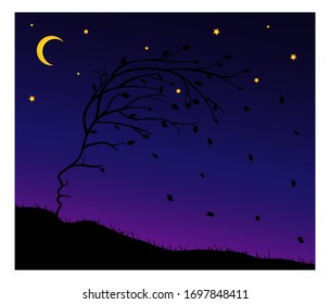 Woman's face in the form of a tree