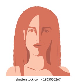 The woman's face front view in a resting state, calm with a slight smile.