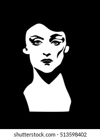 woman's face graphic, stylized contours, vector illustration