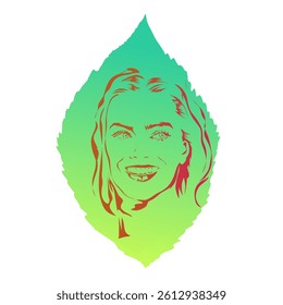 woman's face with green leaves without background