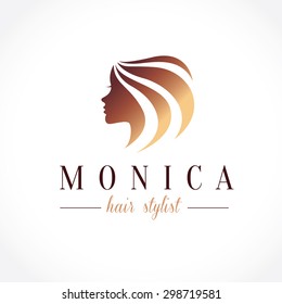 Woman's face and hair. Abstract design concept for beauty salon, massage, cosmetic and spa. Vector logo template.