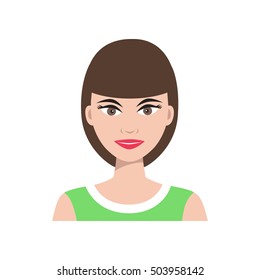 The woman's face with hair in the style of flat. Vector illustration