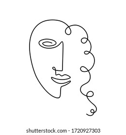 A woman's face and hairstyle drawn with a continuous line in a minimalistic style. Vector illustration