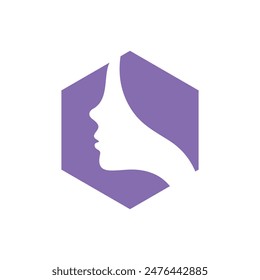 Woman's face in hexagon shape. Profile of the beautiful girl, set of vector logo design template. Abstract design concept for beauty salon, massage, cosmetic and spa.
