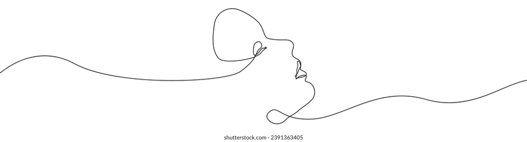 A woman's face icon line continuous drawing vector. One line Beauty woman icon vector background. Human head and face icon. Continuous outline of Facial tenderness icon.