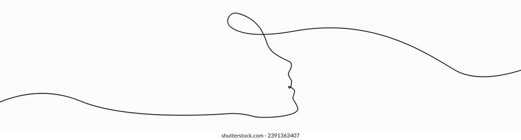 Un vector de dibujo continuo de la línea de icono de la cara de una mujer. Una línea de fondo vectorial del icono de la bella mujer. Icono de cabeza y cara humana. Esquema continuo del icono de la ternura facial.