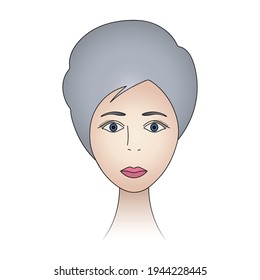 Die Frauen sind konfrontiert. Volles Gesicht der Frau. Farbige Vektorgrafik. Aschenblond mit blauen Augen. Kurze Pixelhaarschnitt. Lange Wimpern. Schwarze Augenbrauen. Die Lippen sind mit Lippenstift gestrichen. 