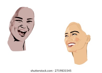 La cara de una mujer riendo con un fondo blanco