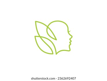 woman's face with leaf logo design, flower and branch logo for beauty salon, spa, cosmetic, and skin care.
