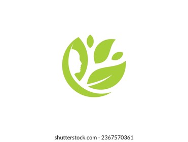 woman's face with leaf logo design, flower and branch logo for beauty salon, spa, cosmetic, and skin care.