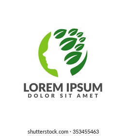 Woman's face in leaves. Abstract design concept for beauty salon, massage, cosmetic and spa. Vector logo design template.