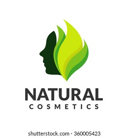 Woman's face in leaves. Abstract design concept for beauty salon, spa, cosmetics, plastic surgery. Vector logo template. Young beautiful woman illustration.