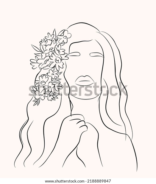 Womans Face Line Art Style Flowers Stock Vector Royalty Free