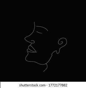 Woman's face line art vector design. black background.
