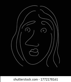 Woman's face line art vector design. black background.