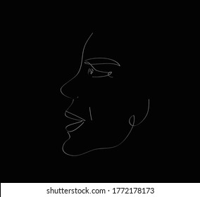 Woman's face line art vector design. black background.