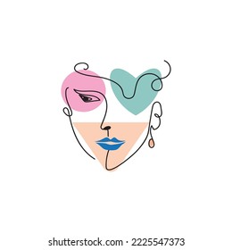 woman's face line illustration color element vector design