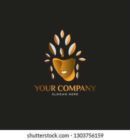woman's face logo, crown leaf queen, vector, eps 10