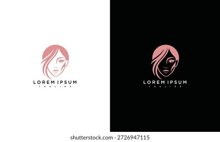 Concepto de diseño de logotipo de cara de mujer, que muestra una ilustración minimalista de un rostro femenino en un estilo simple y elegante sobre fondos contrastantes.