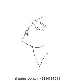 Woman's face with long eyelashes. Abstract portrait, continuous line drawing, single line on white background, isolated vector illustration. Tattoo, print and logo design for a spa or beauty salon.