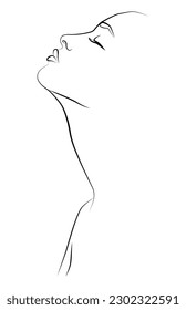Cara de mujer con pestañas largas. Retrato abstracto, dibujo de línea continua, línea simple sobre fondo blanco, ilustración vectorial aislada. Tatuaje, impresión y diseño de logotipo para un spa o salón de belleza.