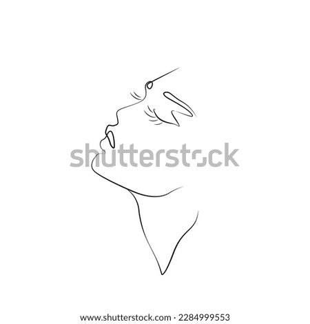 Woman's face with long eyelashes. Abstract portrait, continuous line drawing, single line on white background, isolated vector illustration. Tattoo, print and logo design for a spa or beauty salon.