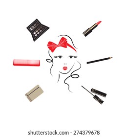 Woman's face with make up accessories