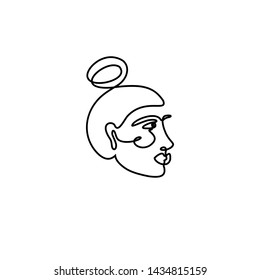 The Woman's Face Minimal Line Style. Continuous One Line drawing Abstract Vector Portrait of a female Isolated on a White Background. Logo template, Beauty Concept, t-Shirt Print, postcard, poster