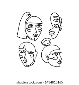 The Woman's Face Minimal Line Style. Continuous One Line drawing Abstract Vector Portrait of a female Isolated on a White Background. Logo template, Beauty Concept, t-Shirt Print, postcard, poster